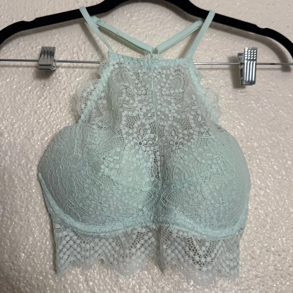 Victoria’s Secret Mint Lace Halter Bralette with built in padded bra size XS